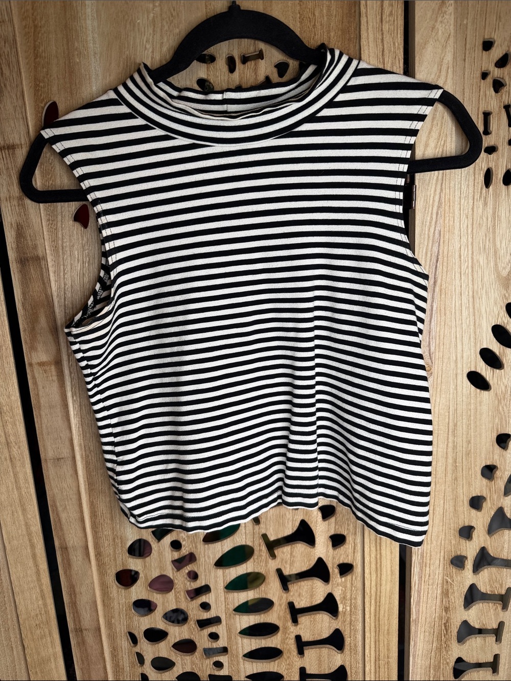 jason maxwell Black & White Striped Mock Neck Crop Tank